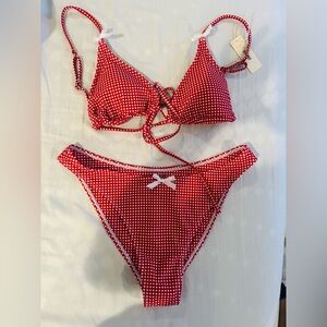 Red Gingham Bikini with White Bow Trim